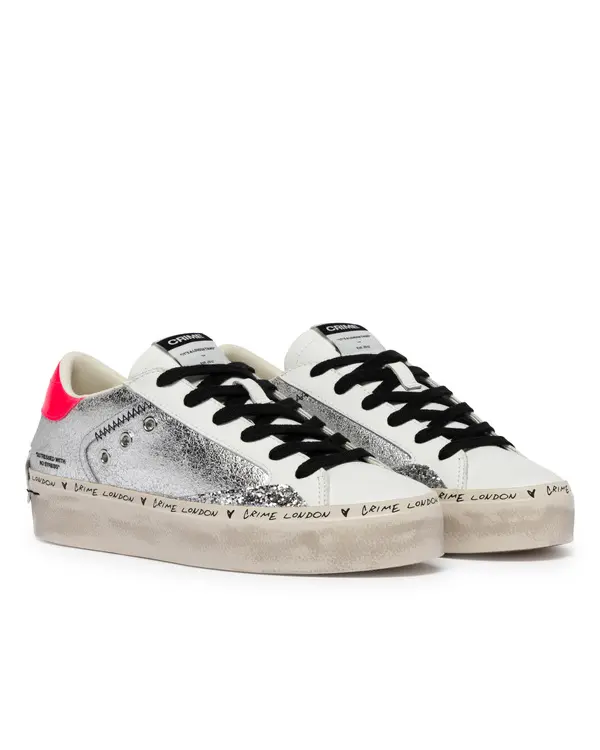 Distressed Platform Silver Shine Sneakers