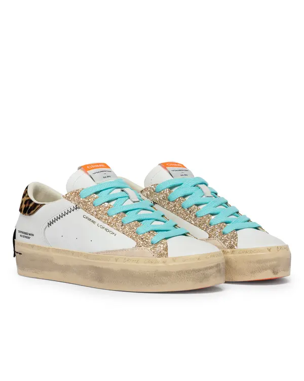 Distressed Platform Tropical  Gold Sneakers