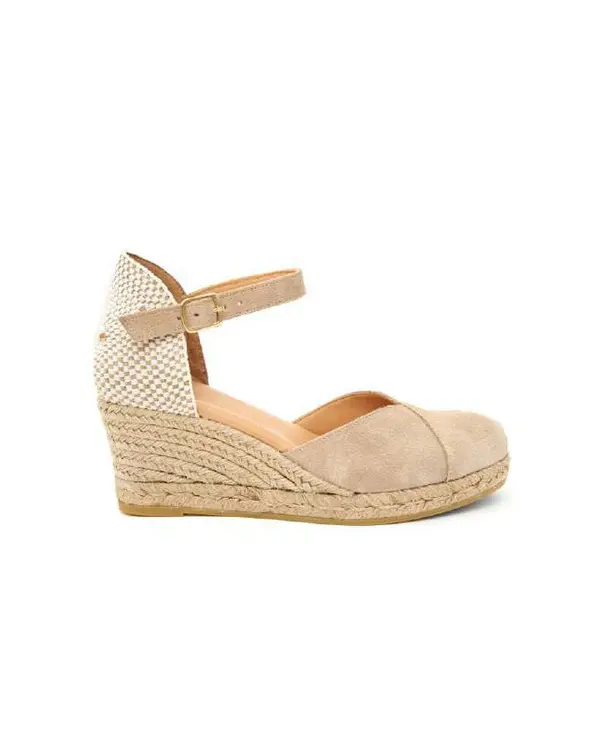 Closed-Toe Suede Espadrille Wedge Sandals with Jute Heel