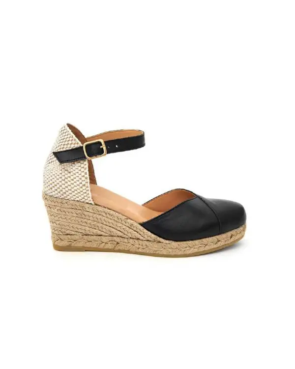 Closed-Toe Leather Espadrille Wedge Sandals