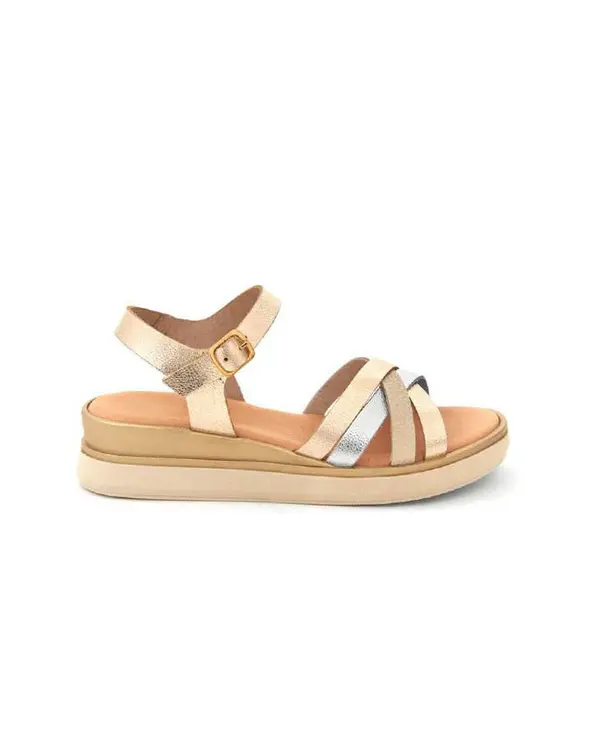 Ankle-Strap Platform Sandals with Metallic and Print Accents