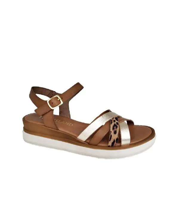 Ankle-Strap Platform Sandals with Metallic and Print Accents