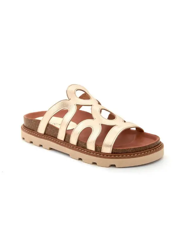 Champagne Gold Geometric Cut-Out Slide with Cork Footbed