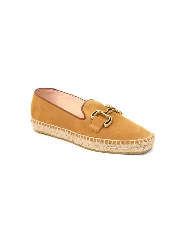 Suede Espadrille Loafers with Gold Horsebit Detail