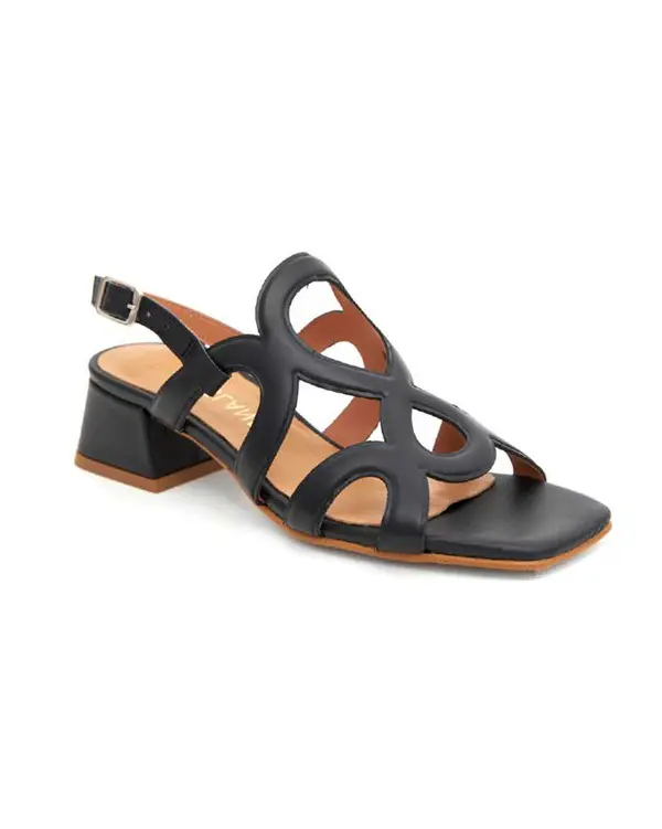 Blocked Heel Geometric Cut-Out Leather Sandals 