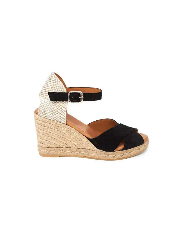 High Jute-Wrapped Wedge with Suede Straps and Woven Heel