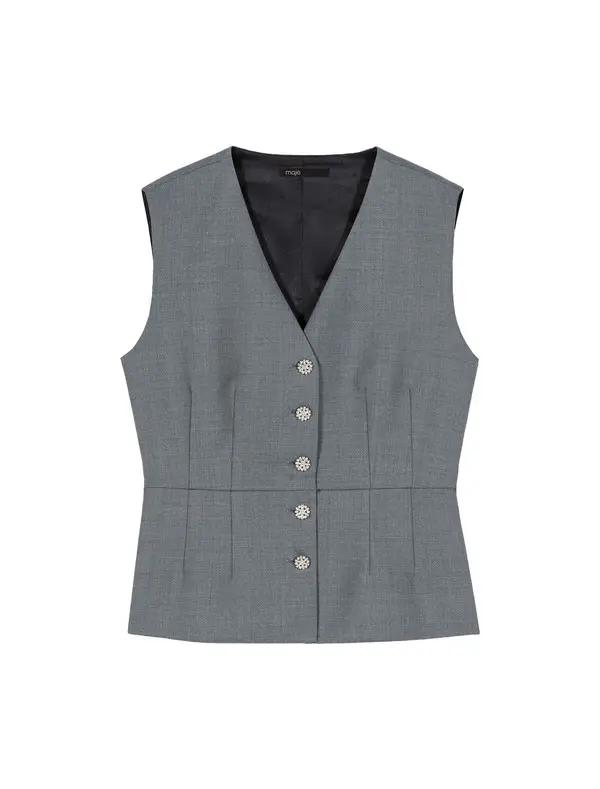 Jewel-Button Tailored Sleeveless Jacket Image