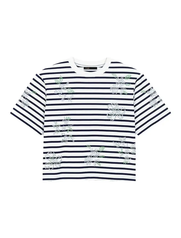 Striped Rhinestone Flower T-Shirt