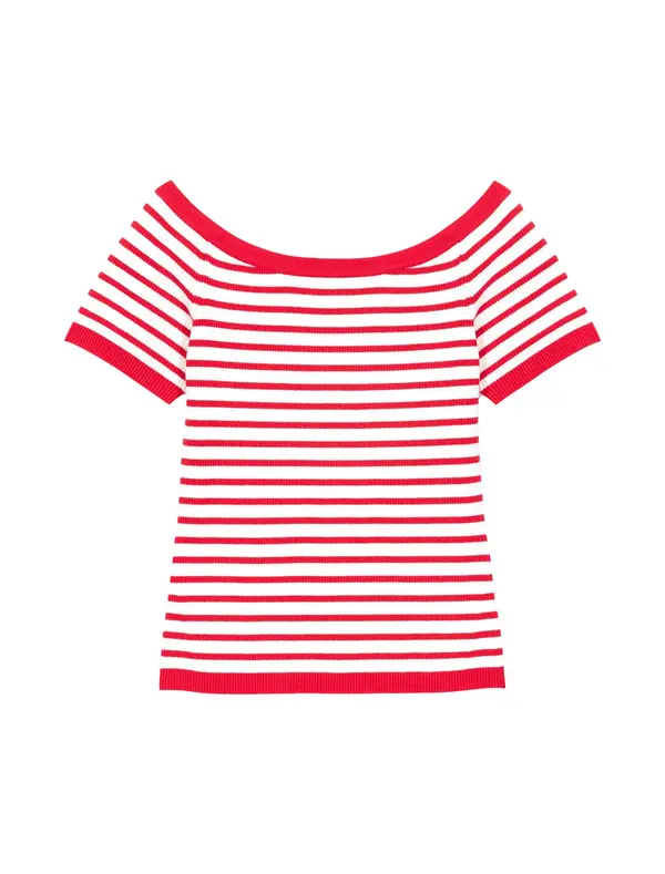 Striped Knit Top With Boat Neck