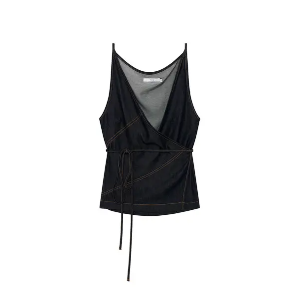 Satin Denim Wallet Top