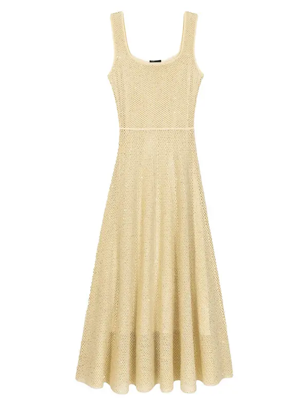 Square Neck Rhinestone Knit Maxi Dress