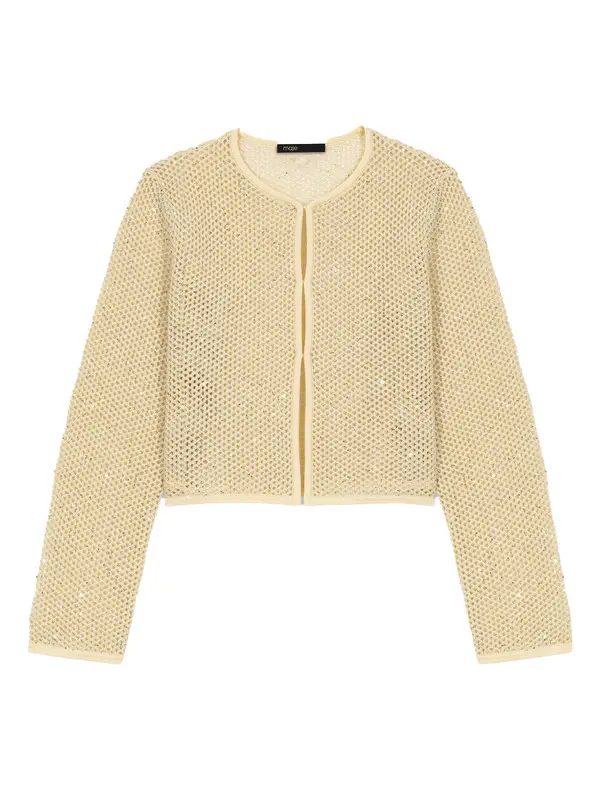 Cropped Rhinestone Knit Cardigan