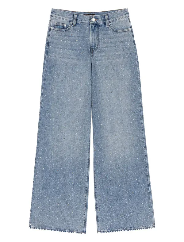 Wide-Leg All-Over Rhinestone Jeans