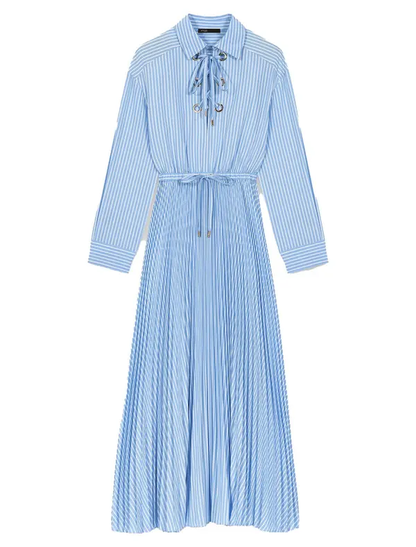 Long Pleated Dress With Eyelets