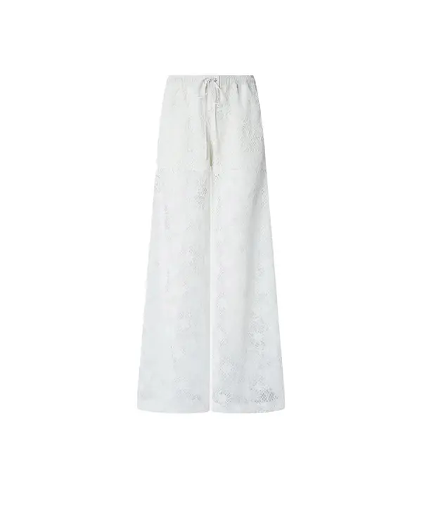 Wide Leg Trousers in Floral Embroidered Lace
