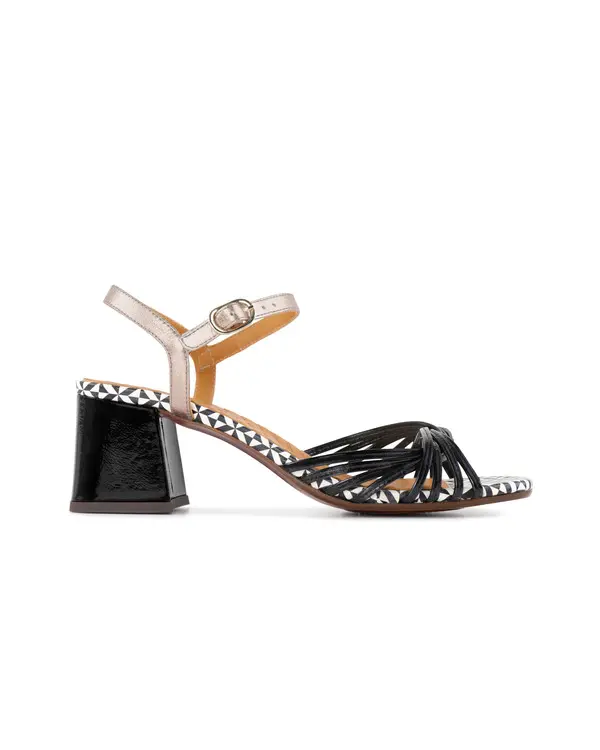 Patterned Platform Sandal with Silver Metallic Trim