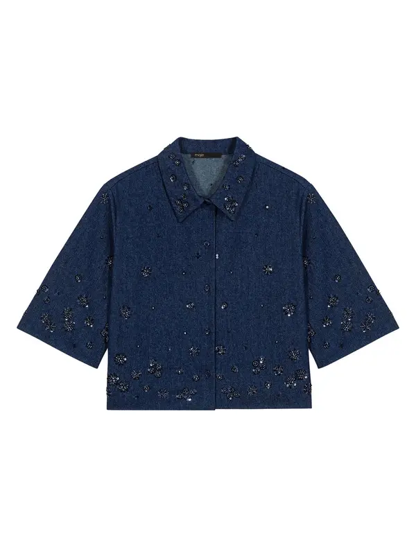 Embroidered Cropped Denim Shirt