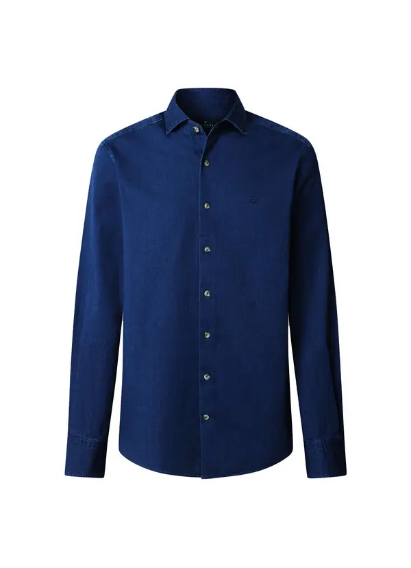 Tailored Fit Dark Blue Denim Shirt