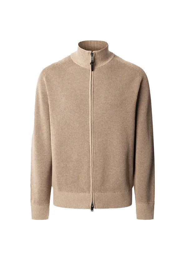 Wool-Cotton Bi-Colour Full-Zip Cardigan