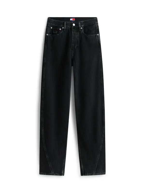 Mid Rise Barrel Leg Black Jeans