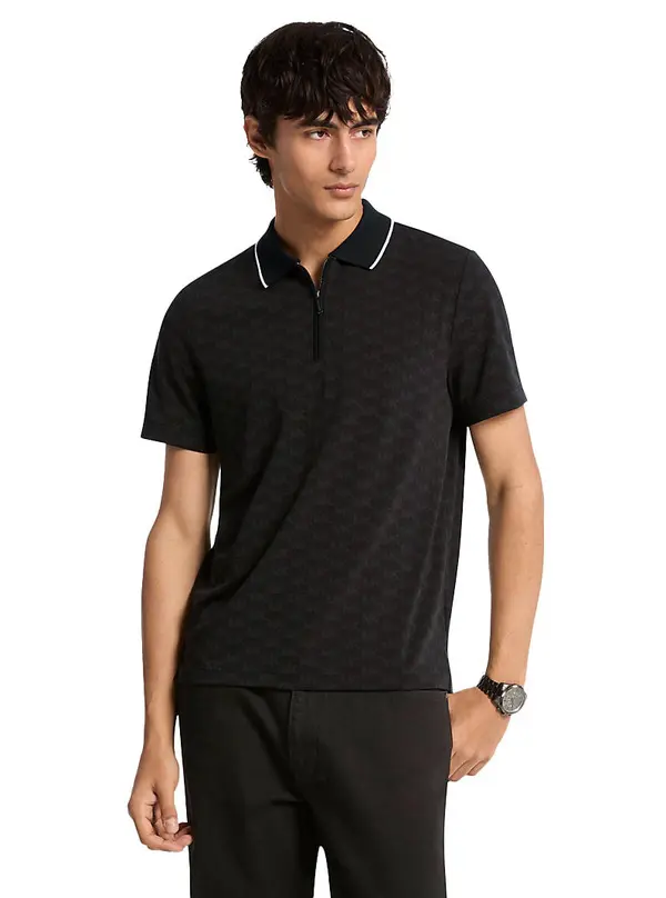 Logo Jacquard Zip-Up Polo Shirt