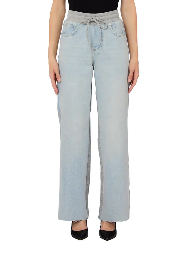 Mixed-Media High-Waist Jeans