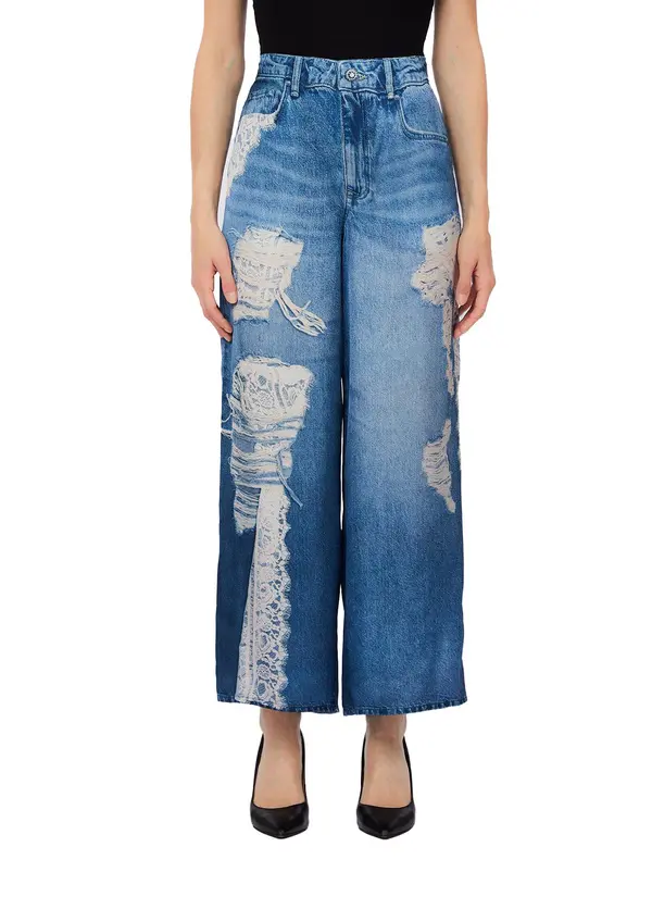 Wide Leg Jeans with Lace Details