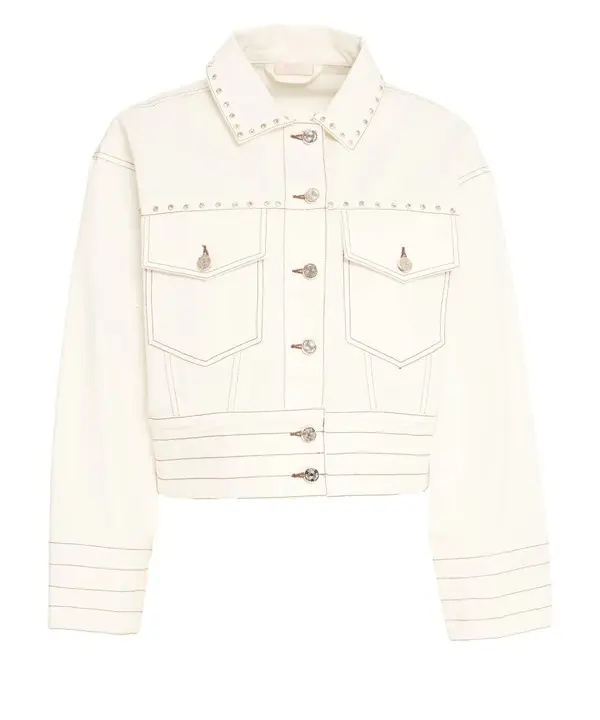 Studded Cropped Denim Jacket Image