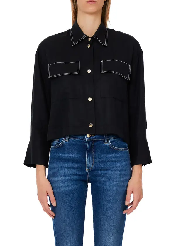 Top-stitched Buttoned Blouse
