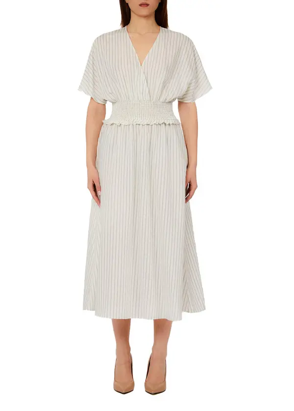 Striped V-Neck Smocked Midi Dress