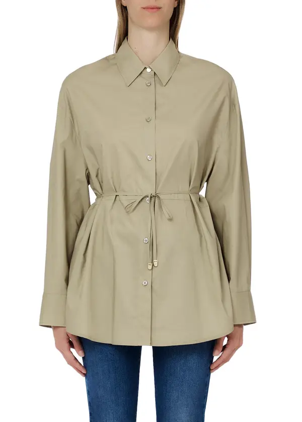 Cinched-Waist Poplin Shirt