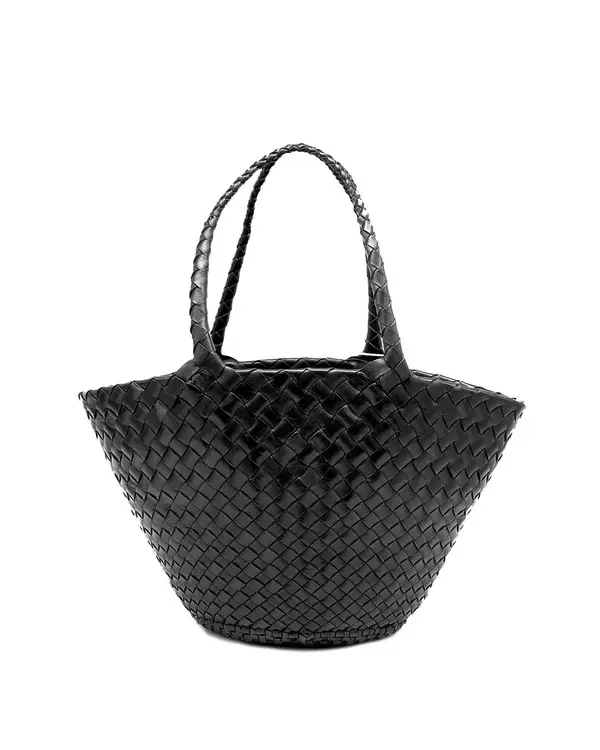 Woven Leather Fan-Shape Basket Tote Bag 