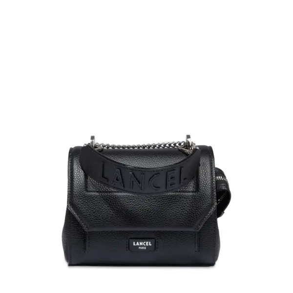 Small Grained Leather Crossbody Bag with Wide Logo Handle -  Black Image