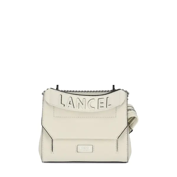 Small Grained Leather Crossbody Bag with Wide Logo Handle -  White