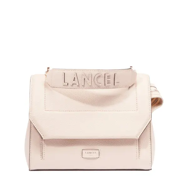 Medium Grained Leather Crossbody Bag with Wide Logo Handle - Light Pink