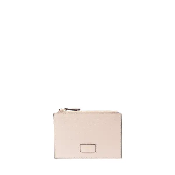 Logo Leather Zipper Card Holder - Beige 