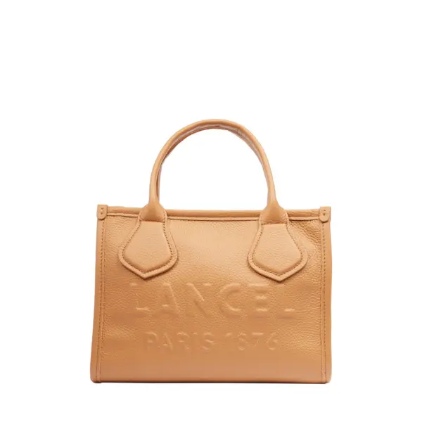 Camel Grained Leather Mini Tote Bag Image