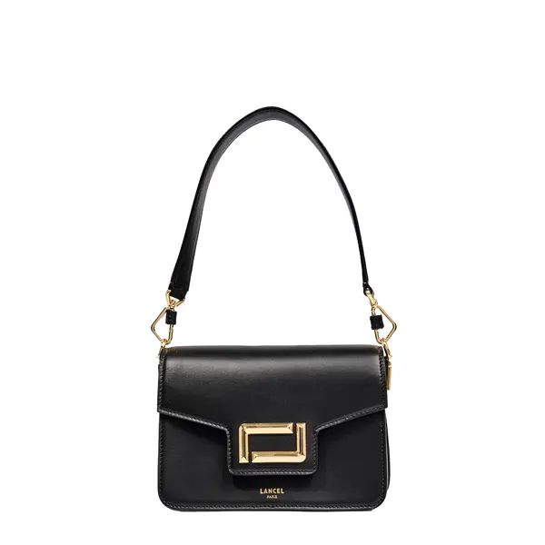 Black Small Smooth Cowhide Leather Flap Shoulder Bag