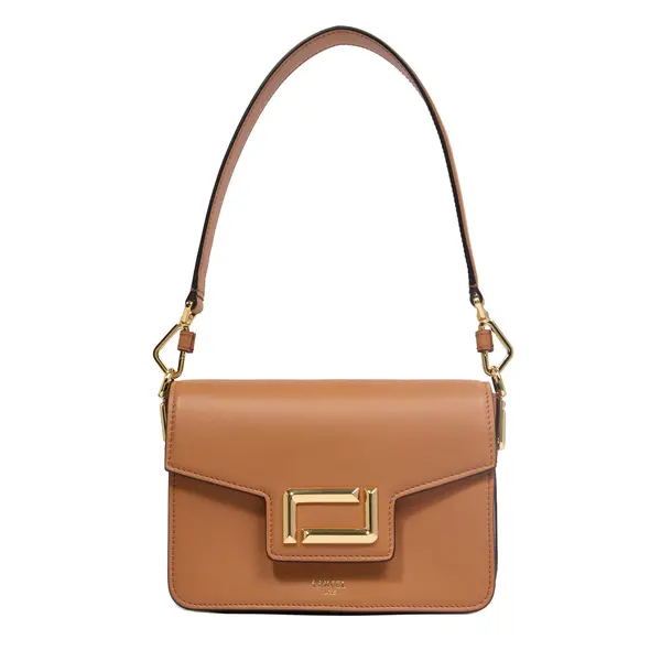 Camel Small Smooth Cowhide Leather Flap Shoulder Bag