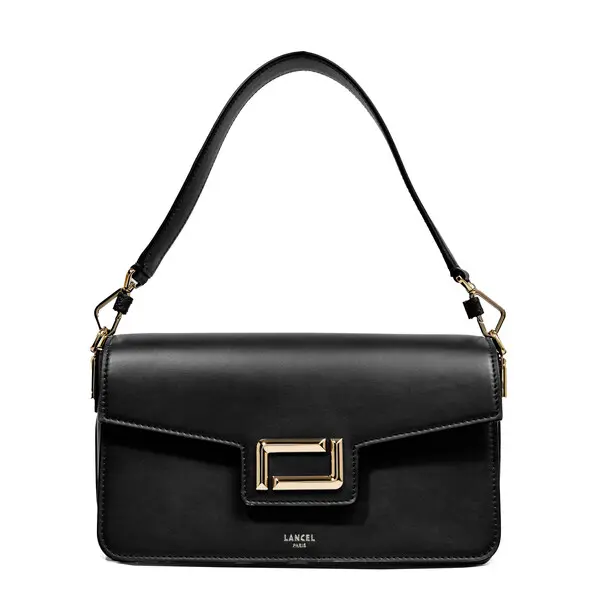 Black Medium Smooth Cowhide Leather Flap Shoulder Bag