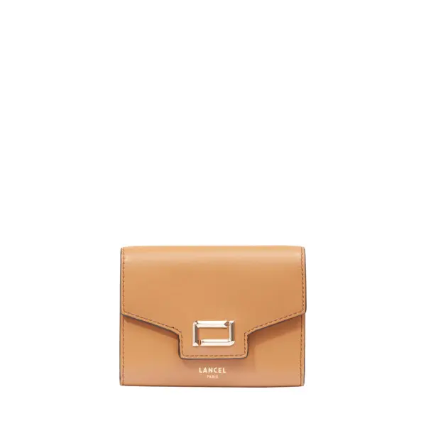 Camel Smooth Leather Rectangular Flap Compact Wallet Image