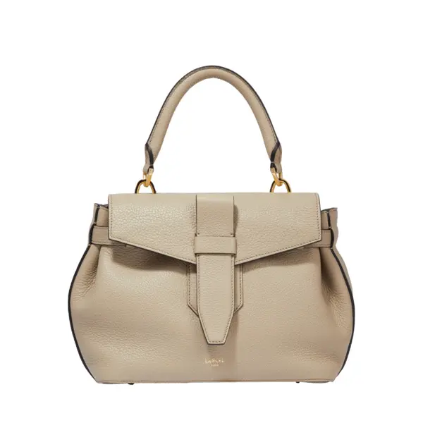 Beige Grained Leather Small Handbag