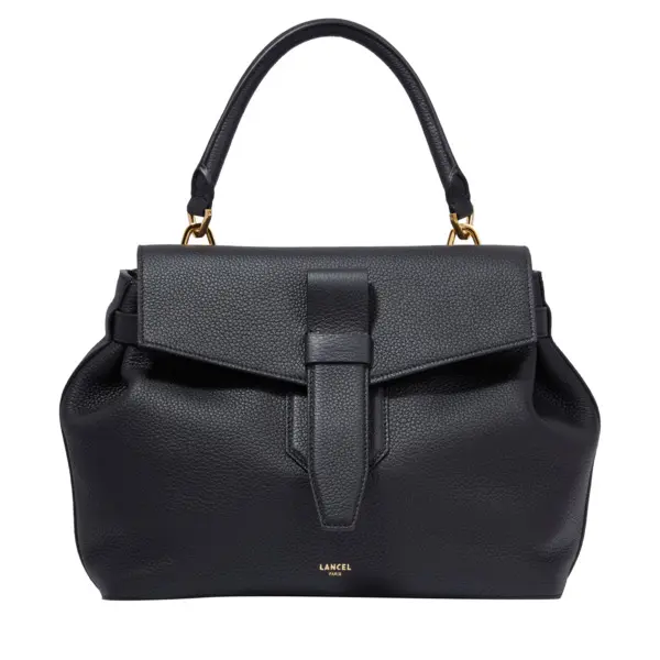 Black Grained Leather Medium Handbag