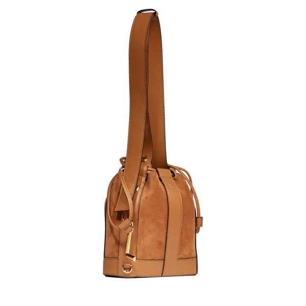 Camel Cowhide Leather Bucket Bag