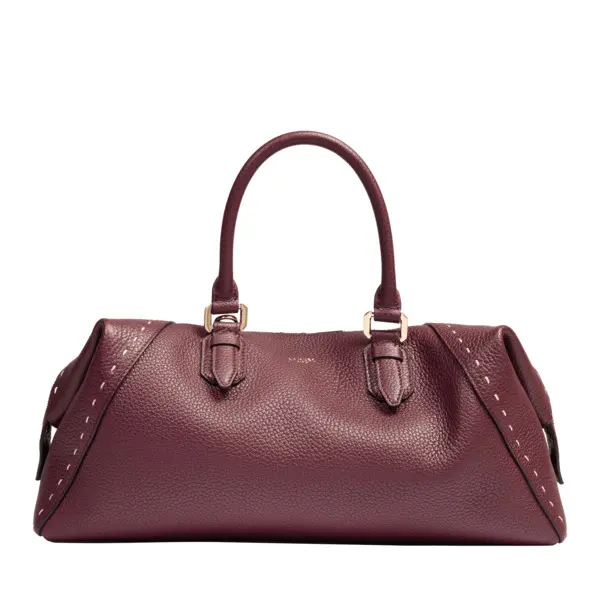Cassis Cowhide Leather Zip Boston Bag