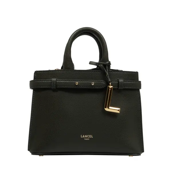 Black Small Grained Leather Tote Bag Image
