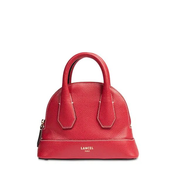 Red Small Grained Leather Dome Top-Handle Bag