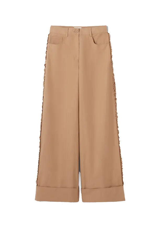 Relaxed Wide-Leg Trousers with Gathered Ruffles