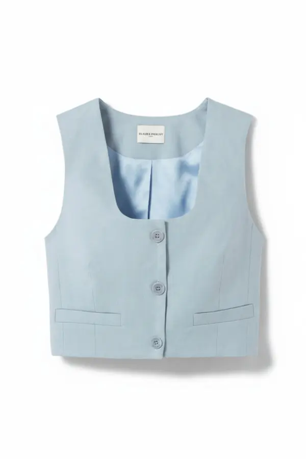 Fitted Sleeveless Knit Waistcoat with a Scoop Neck