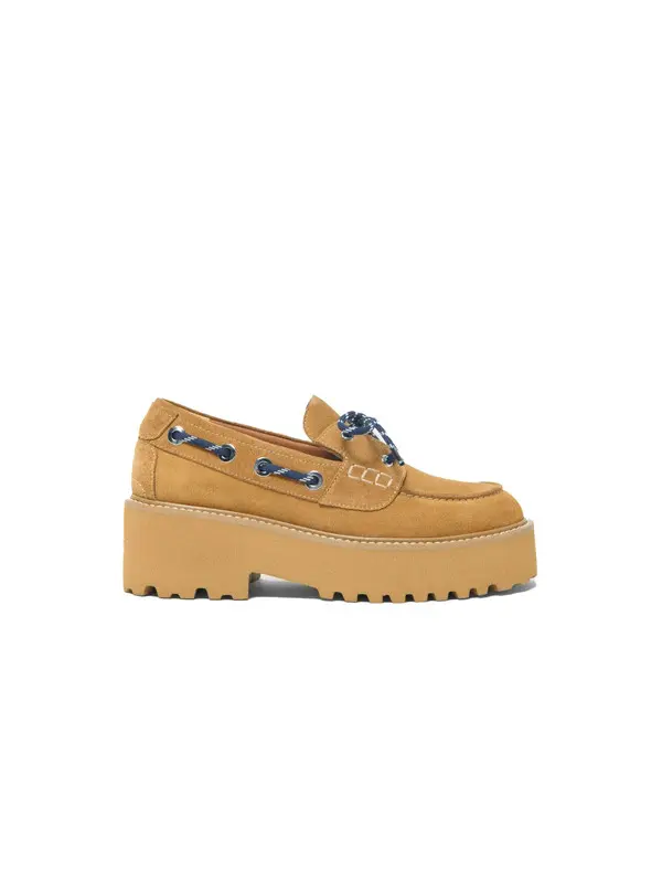 Suede Platform Boat Loafers